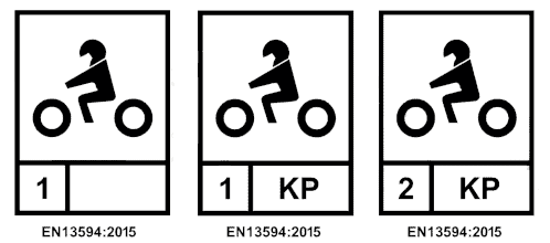 Example of glove labels to EN 13594:2015 Levels 1, 1 KP and 2 KP