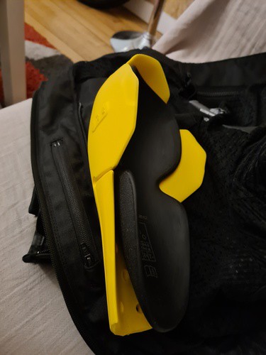 photo showing a sc1-06/evo cut out, including one of the original elbow pads of my jacket