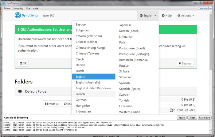 screenshot of language choice 